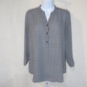 Van Heusen Black & White Houndstooth Blouse Sz S – 3/4 Sleeve Button Front
